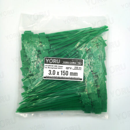 เคเบิ้ลไทร์มีป้าย YORU สีเขียว
