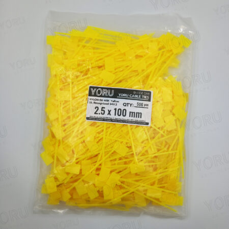 เคเบิ้ลไทร์มีป้าย YORU สีเหลือง